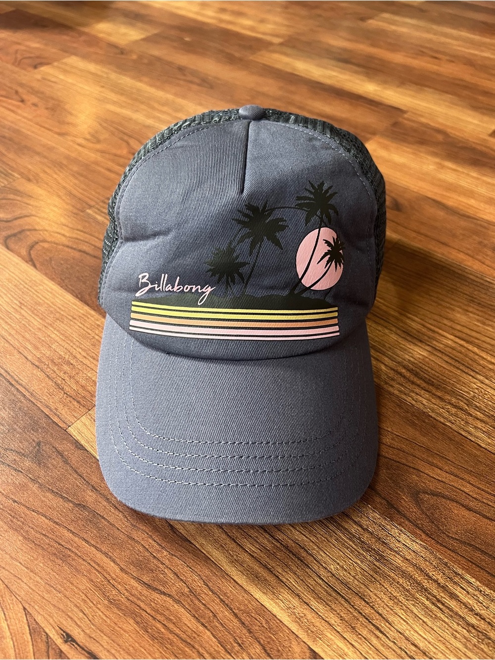 Billabong Palm Tree Sunset Trucker Hat Gray Mesh Snapback Surf Beach